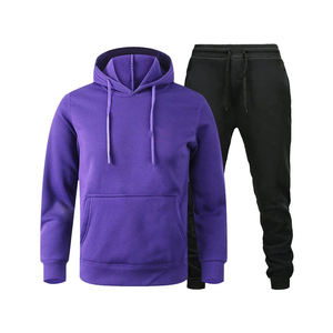 Custom Wholesale Blank <b>White</b> Mens 2 Piece Tracksuit Set Fleece Pullover Hoodie and <b>Joggers</b> Sweatpants Slim Fit Sportswear Suit - Product Image 6