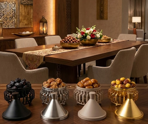 Juego de Tazones para Servir con Tapa de Metal Hecha a Mano, Diseño Oriental en Dorado, Plateado, Bronce y Negro, Acabado Pulido, Ecológico, Duradero, para Fiestas - Product Image 4