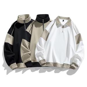 Nouveau produit – Sweat à capuche épais et ample pour homme, brodé, style américain, avec demi-fermeture éclair, en molleton 100 % coton, coloris assortis - Product Image 3