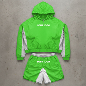 <b>Mens</b> Hooded Tracksuit Set Solid Color Sporty <b>Jacket</b> and Shorts Breathable Knitted Polyester Outfit Customizable <b>Summer</b> Wear - Product Image 4