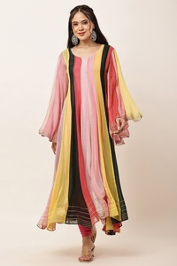 Vestido tradicional para mujer con cuello corazón, tejido multicolor, churidar con trabajo Gotta en todo el cuerpo con GGT. Dupatt - Product Image 4
