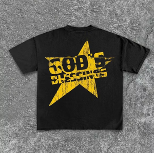เสื้อยืดแขนสั้นลำลองผู้ชายพิมพ์ลายดาว God's Blessings ทรงปกติ คอกลม ผ้าเจอร์ซีย์คอตตอน สีขาว ดีไซน์ด้านหลัง - Product Image 5