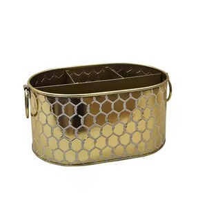 Golden Honeycomb Metal Organizer Basket with Handle Decorative Oval <b>Storage</b> Basket for <b>Kitchen</b> Bathroom Home Decor Use caddy - Product Image 1