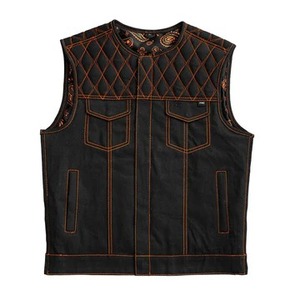 Gilet de motard en jean matelassé diamanté pour homme avec doublure cachemire, gilet de moto à port dissimulé, gilet en jean personnalisé - Product Image 1