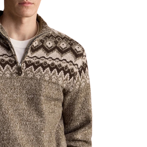 Suéter de punto marrón para hombre, de invierno, con cremallera de un cuarto, cuello alto, patrón Fair Isle, manga larga, puños acanalados, anti-bolitas - Product Image 3
