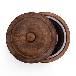 Pot en bois durable fait à la main avec couvercle naturel Qualité supérieure à prix économique Logo personnalisé Fournisseur direct Idéal pour servir - Product Image 4