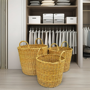 Cesta de Almacenamiento Redonda de Ratán Marrón, Contenedor Multiusos Ecológico - Product Image 1
