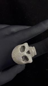Anillo de cóctel de calavera de moissanita para hombre, plata 925 con engaste pavé, estilo punk, uso diario - Product Image 4