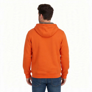 Men Orange Fleece Lined Full <b>Zip</b> <b>Hoodie</b> Winter Thermal Cotton Blend Outerwear Casual Hooded Sweatshirt With Pouch <b>Pocket</b> - Product Image 2