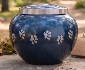 Urnes funéraires Art Déco en aluminium bleu, design élégant, écologiques, avec empreinte de patte, faites à la main, pour cendres, vente chaude - Product Image 5