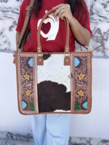 Sac fourre-tout en cuir sculpté à la main par un designer, élégant sac à main en cuir, sacs en cuir de vachette pour femmes, multi-usages - Product Image 2