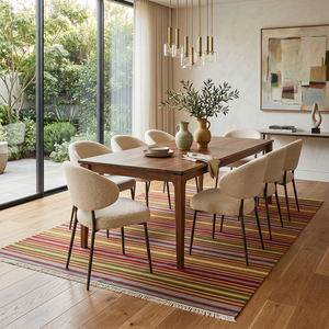 DECORDEC Tapis artisanal moderne antidérapant en laine tissée à plat multicolore rayé, respectueux de l'environnement, coloris moutarde, rouge, olive, pour salon - Product Image 3