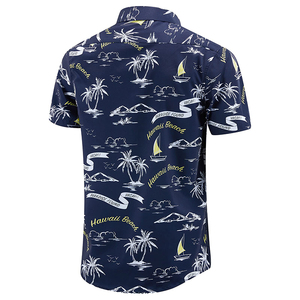 Chemise décontractée à manches courtes boutonnée pour homme, motif à pois bleu marine, 100% coton, anti-rétrécissement, respirante, pour les vacances d'été, en popeline - Product Image 3
