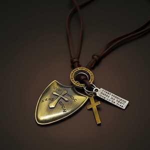 Fashion Pendant 2-Inch Pure Stainless Steel Shield Charm with Adjustable Leather Rope for Men & Boys - Product Image 5