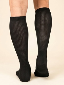 SOLID Black <b>Men</b> Crew <b>Socks</b> Ribbed Mid Calf Breathable Cotton Spandex Elastic Athletic <b>Long</b> Dress Running Casual Walking Hose - Product Image 4