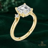 Bague pour femme tendance, trois pierres, diamant de laboratoire, or massif, bijoux en diamant personnalisés, accessoire de mariée délicat