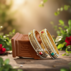 24K Gold Plated Brass Kada Bangles with Faux Stones for Engagement - Product Image 3