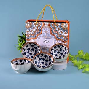Modern Design Handpainted Ribbed Porcelain Soup Bowls Eco-Friendly <b>Microwave</b> Oven Safe <b>Set</b> of 4 - Product Image 6