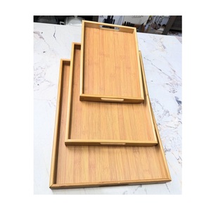 Ensemble de service en bambou artisanal de qualité supérieure, plateaux gigognes en bois de plusieurs tailles avec poignées découpées pour une prise en main facile, cuisine moderne et minimaliste - Product Image 3