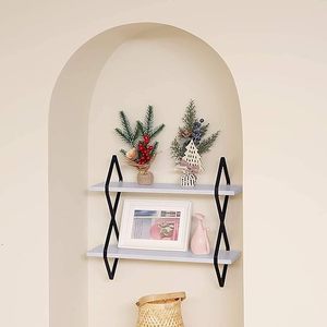 Modern Floating Plant Fiber <b>Storage</b> Boxes <b>Bins</b> Metal Frame Geometric Design Three-Layer Durable Wall Mounted for Bathroom Home - Product Image 5