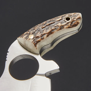 Couteau de chasse artisanal en acier inoxydable avec couteau à dépecer incurvé fait main confortable et manche en bois de cerf et étui en cuir - Product Image 4