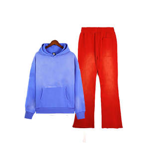 Conjunto Deportivo de Invierno para Mujer, Sudadera con Capucha y Pantalones Acampanados de Felpa Francesa con Lavado Ácido, Transpirable - Product Image 2