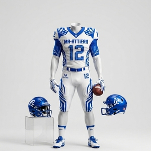 Custom White Blue American Football Jersey <b>Pants</b> Set <b>Padded</b> Team Uniform Wholesale Sportswear Manufacturer - Product Image 1
