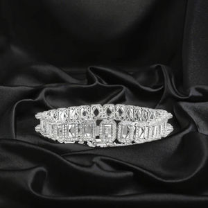 AMBER JEWELS T-2578 Bracelet tennis unisexe géométrique avec diamants de laboratoire, plaqué or 10K, chaîne en or massif 14K, luxe pour usage quotidien - Product Image 3