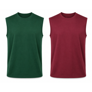 Débardeur côtelé en coton uni anti-boulochage 140g, sans manches, col rond, style muscle, gilet de sport - Product Image 5