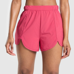 Shorts sportifs gris uni taille haute pour femme, taille élastique, séchage rapide, en polyester tricoté, coupe classique - Product Image 6