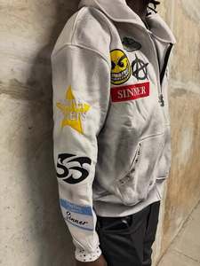 เสื้อฮู้ดดี้ผู้ชายผ้าฝ้ายแท้ 100% คุณภาพสูง สไตล์สตรีท ประดับคริสตัลครึ่งตัว น้ำหนัก 400 กรัม พิมพ์ลาย DTG ดีไซน์โดดเด่น - Product Image 3