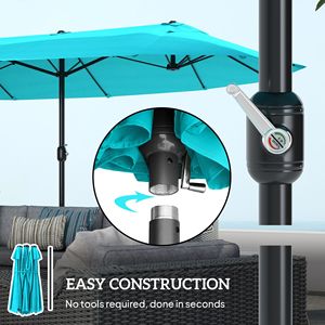 Ombrellone da Esterno Rettangolare in Acciaio a Doppio Lato con Base, Raggio 2,7m, Blu, Facile Manovrabilità, Protezione Solare per Parco - Product Image 6