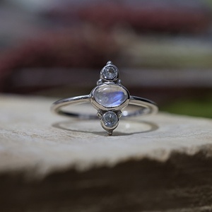 925 Sterling <b>Silver</b> Rainbow Moonstone & Topaz Minimalist Gemstone <b>Ring</b> Handmade Oval Moonstone <b>Stacking</b> <b>Ring</b> for Women - Product Image 5