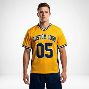 Camiseta Deportiva de Malla con Cuello en V para Hombre, Personalizable con Logotipo, Color Amarillo, Manga Corta, Uniforme de Lacrosse Transpirable, 100% Poliéster - Product Image 1