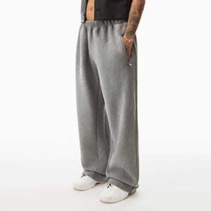 Custom Unisex Heavyweight Wide Leg Sweatpants Premium Cotton French Terry <b>Open</b> <b>Hem</b> Streetwear Pants Zip Pocket OEM ODM - Product Image 2