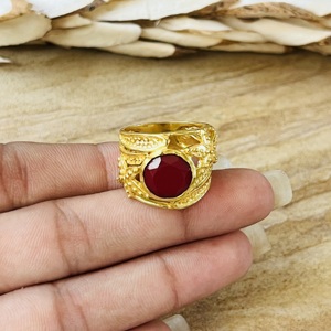 Trendy Latest Design Garnet <b>Statement</b> <b>Ring</b> Ethnic Brass Jewelry For Women 18k Gold Plated Tribal Design Handmade Wholesale <b>Ring</b> - Product Image 6