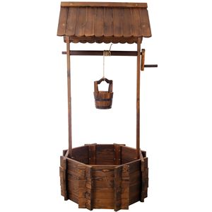Fioriera Rustica in Legno a Forma di Pozzo dei Desideri con Secchio Sospeso, Decorazione per Esterni, Casa, Patio, Giardino, Accessorio per Cesti Sospesi - Product Image 4