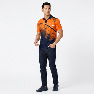Men's Short Sleeve <b>Polo</b> Shirt <b>Orange</b> Navy Geometric Print Quick Dry Polyester Sporty Regular Fit - Product Image 5