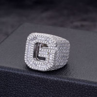 Bague Lettre en Moissanite, Argent Sterling 925 Plaqué Or Blanc, Sertissage Pavé, Style Hiphop, Unisexe, Hommes Femmes, Bijoux de Mariage et Fiançailles S