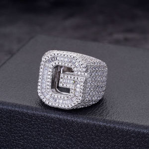 Moissanite Letter <b>Ring</b> 925 Sterling <b>Silver</b> White Gold Plated Pave Setting Hiphop Unisex <b>Men</b> Women Wedding Engagement Jewelry - Product Image 2