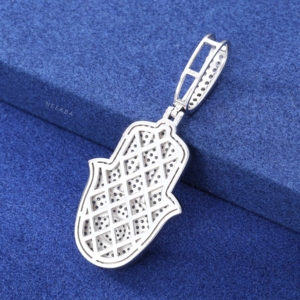 Colgante Mano de Hamsa - Colgante de Moissanita de Plata 925, Colgante Hip Hop Totalmente Incrustado, Colgante de Moissanita Totalmente Cubierto de Piedras de Plata 925 - Product Image 6