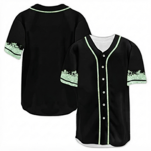 Maillot de baseball personnalisé noir et vert menthe avec paillettes, respirant, en tissu maille 100 % polyester, col en V, nom et numéros d'équipe, manches courtes - Product Image 1