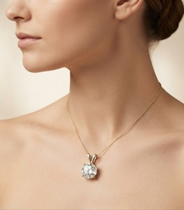 สร้อยคอจี้เพชรทรงกลมเจียระไนแบบบริลเลียนท์ ทองคำขาว 14K สำหรับผู้หญิง สไตล์น่ารัก ของขวัญสำหรับงานหมั้น - Product Image 2