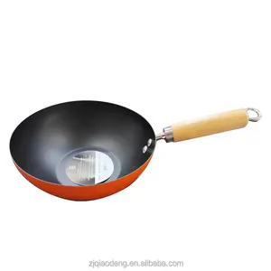 2022 promotional mini wok Carbon Steel kitchen pots 20 Cm non stick wok Pan With wood Handle