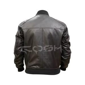 Wholesale Genuine Cowhide Leather Racer <b>Jacket</b> Supplier Padded Shoulder/Sleeve <b>Jacket</b> With Stand Collar & Zip Pockets - Product Image 6