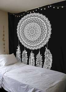Tapiz mandala atrapasueños para colgar en la pared con diseño de plumas, decoración de tela de algodón para sala de estar, dormitorio, espacios interiores - Product Image 2