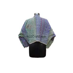 Chaqueta de Cuello Alto con Botones, Hecha a Mano, Reversible, Ecológica, Transpirable, de Secado Rápido, Tejida, 100% Algodón, Estilo Vintage Kantha, para Mujer - Product Image 5