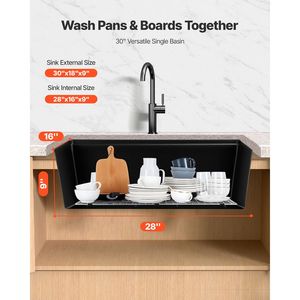 Lavello da Cucina da 30 Pollici con Workstation Integrata, Vasca Singola Quadrata in Granito a Incasso, Stile Rustico, con Accessori Multipli per la Casa - Product Image 5