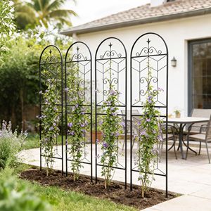Set di 4 tralicci da giardino in metallo antiruggine neri da 180 cm x 50 cm per piante rampicanti - Product Image 2