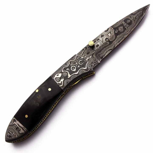 Cuchillo de Bolsillo de Acero de Damasco Hecho a Mano de Alta Calidad con Funda de Cuero, Regalo Perfecto con 3 Años de Garantía, Ideal para Camping, para Padre, Compatible con OEM y ODM - Product Image 6